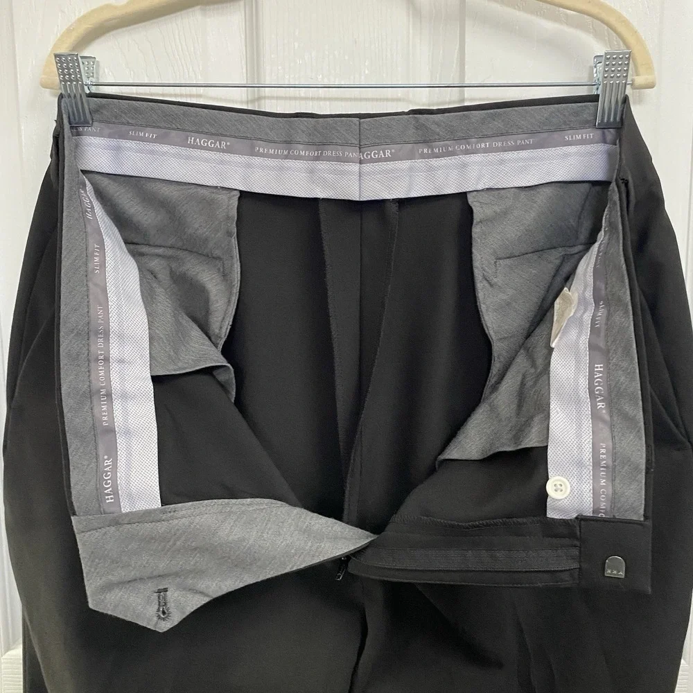 J.M. Haggar Men's Black Flat Front Premium Comfort Fit Dress Pants Sz 38x32 SLIM
